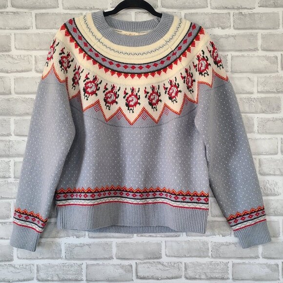 Listicle Sweaters - Listicle Boutique Fair Isle Sweater Dusty Blue Roses Medium Cottage Romantic